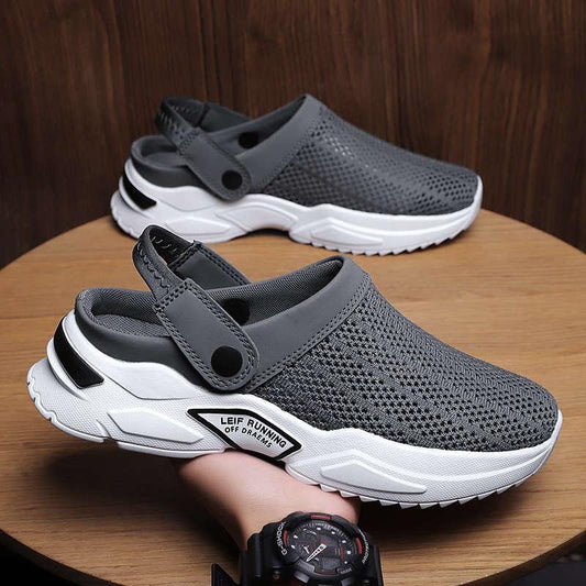 Stevvex men's casual slippers two pairs gray knit upper with strap and white sole on Tampa Home & Garden Store