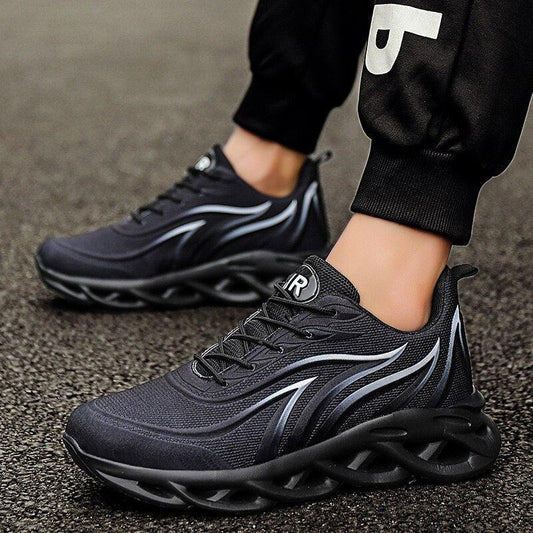 Men's Stevvex sneakers with flame print, black mesh upper, breathable design on Tampa Home & Garden Store