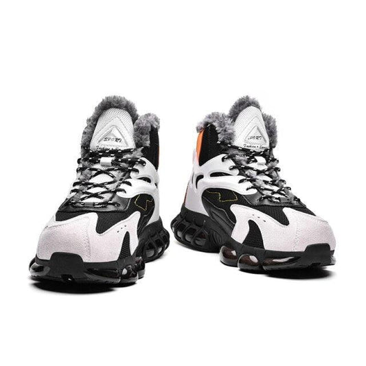 Stevvex men's fur-lined winter boots pair black white velvet upper coldproof hiking footwear on Tampa Home & Garden Store