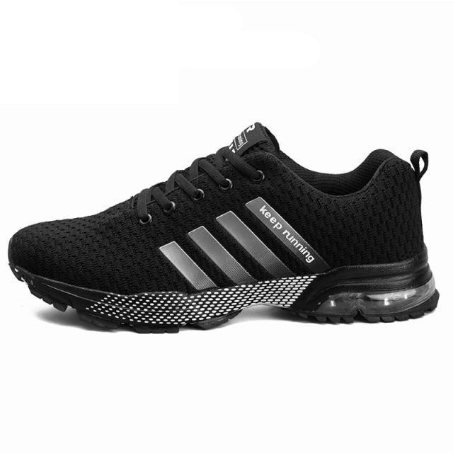 Stevvex men's casual sport sneaker with breathable black mesh upper and air cushion sole on Tampa Home & Garden Store