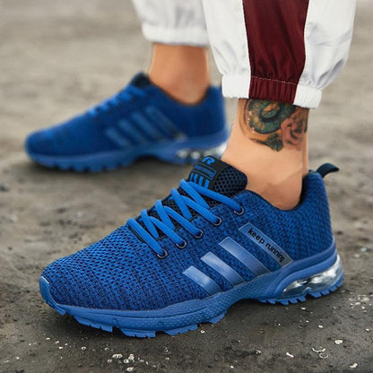 Stevvex men's blue breathable mesh sneakers with air cushion sole for running on Tampa Home & Garden Store