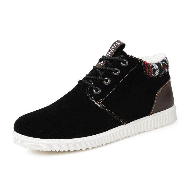 Men's snow boots Stevvex black cotton velvet lining lace-up white sole on Tampa Home & Garden Store