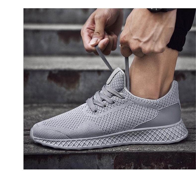 Men's Stevvex sneakers breathable gray mesh lace-up athletic casual running shoes on Tampa Home & Garden Store