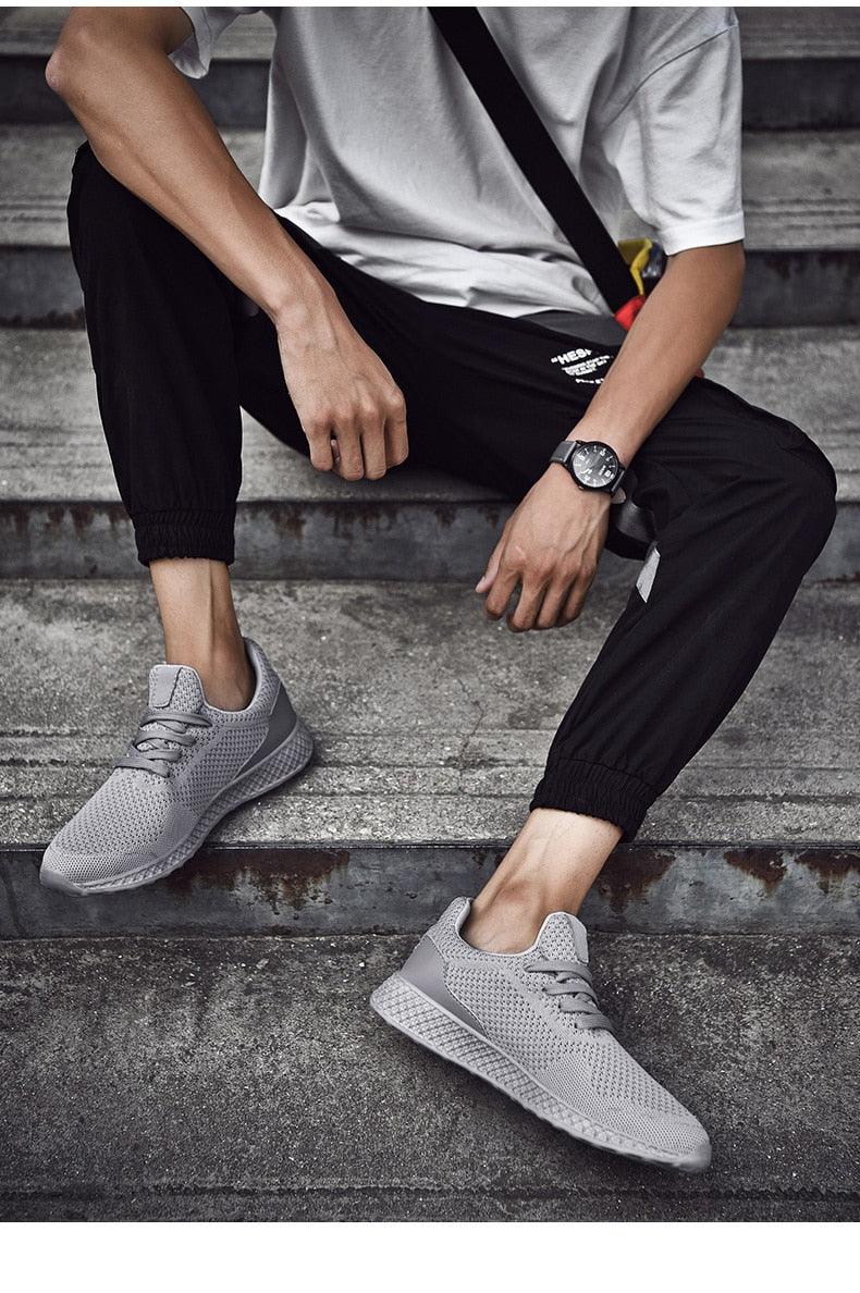 Men's Stevvex breathable mesh sneakers in light gray with lace-up athletic design on Tampa Home & Garden Store