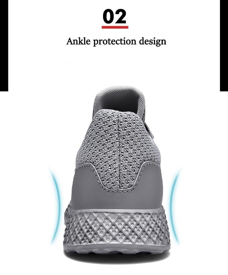 Stevvex men's breathable mesh sneakers gray knit upper with rugged sole back view on Tampa Home & Garden Store