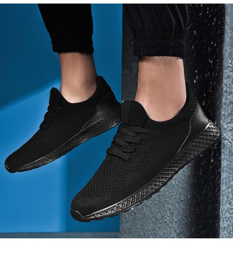 Men's Stevvex sneakers black breathable mesh lace-up athletic running shoes on Tampa Home & Garden Store