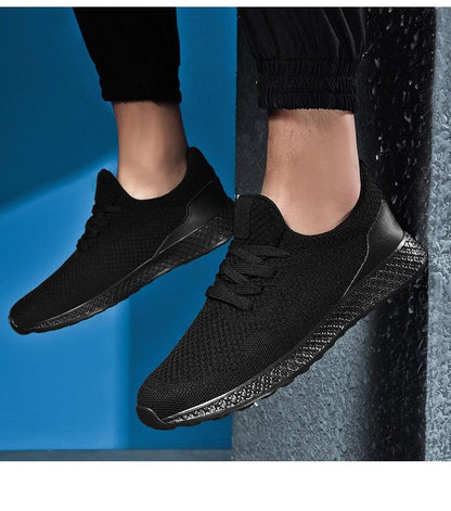 Men's Stevvex sneakers black breathable mesh lace-up athletic running shoes on Tampa Home & Garden Store