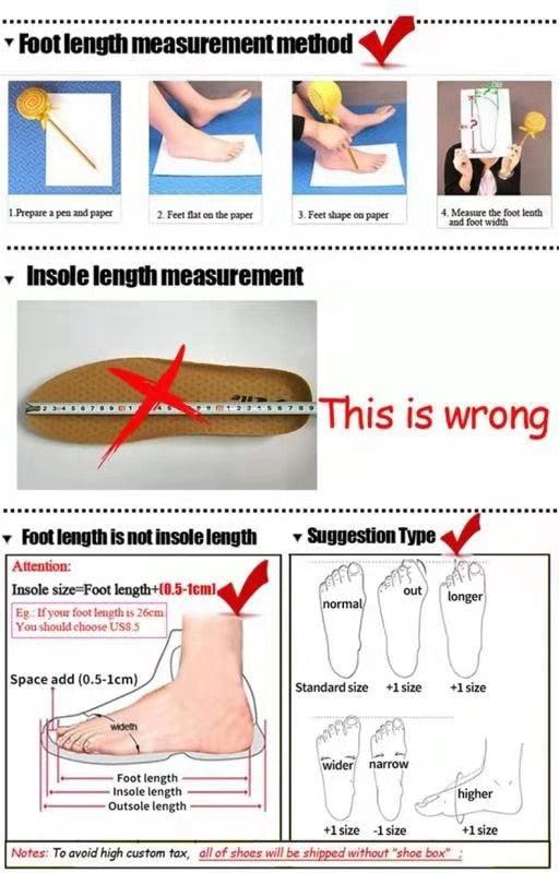 Sneaker foot length infographic; insole vs length and size suggestions on Tampa Home & Garden Store