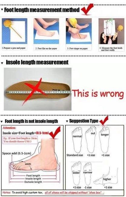Sneaker foot length infographic; insole vs length and size suggestions on Tampa Home & Garden Store