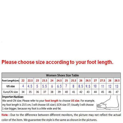 Women's shoe size table showing foot lengths in cm and US/EU/CN sizes; size guidance on Tampa Home & Garden Store