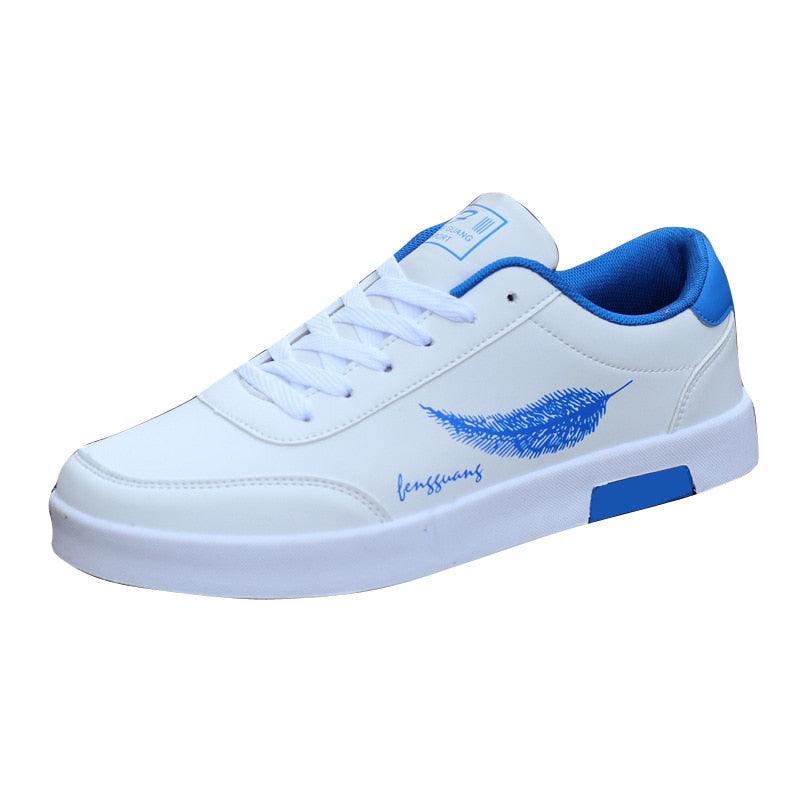 Sneakers Stevvex white with blue accents, breathable casual running shoes on Tampa Home & Garden Store
