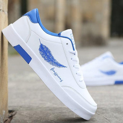 Stevvex white breathable sneakers with blue accent and non-slip sole, running shoes pair on Tampa Home & Garden Store