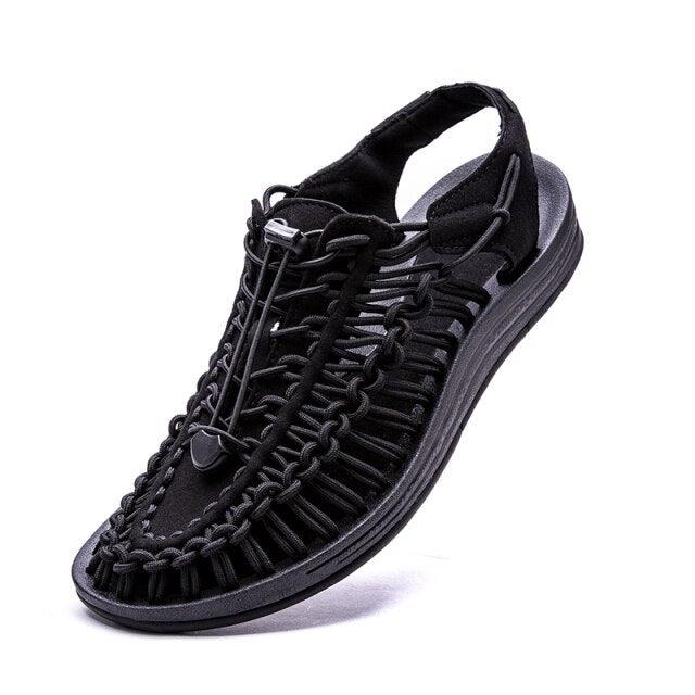 Stevvex men's black hand-woven espadrille sandal with braided upper and non-slip platform on Tampa Home & Garden Store