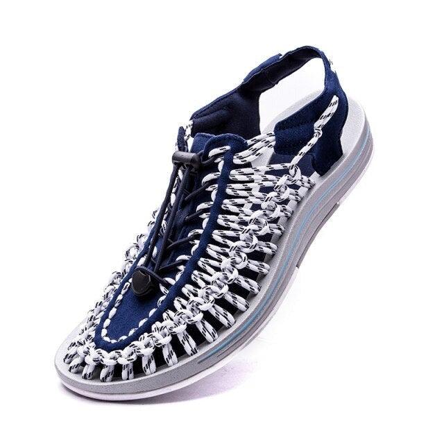 Men's hand-woven espadrilles navy blue upper sandals non-slip platform slippers on Tampa Home & Garden Store