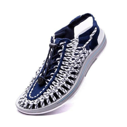 Men's hand-woven espadrilles navy blue upper sandals non-slip platform slippers on Tampa Home & Garden Store