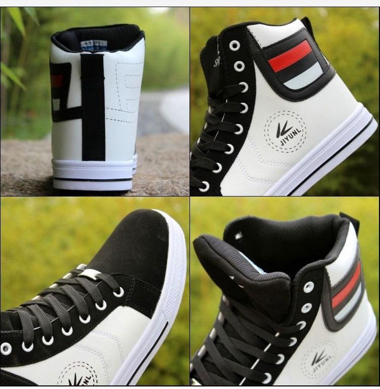 Men's breathable high-top casual sneakers Stevvex white/black with black laces and white sole on Tampa Home & Garden Store