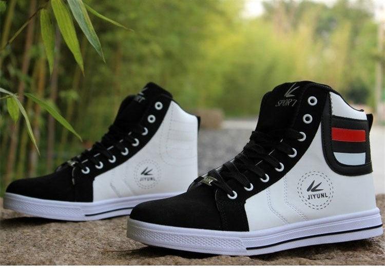 Men's Breathable High Top Casual Sneakers Stevvex, black/white pair ST85SH6656MKJ on Tampa Home & Garden Store