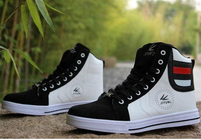Men's Breathable High Top Casual Sneakers Stevvex, black/white pair ST85SH6656MKJ on Tampa Home & Garden Store