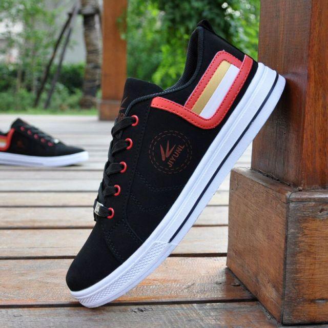 Men's Breathable High Top Casual Sneakers Stevvex black with red trim white sole ST85SH6656MKJ on Tampa Home & Garden Store