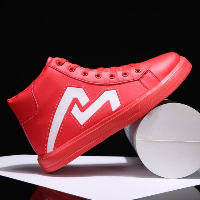 Men's breathable red high-top sneakers by Stevvex with white logo on Tampa Home & Garden Store