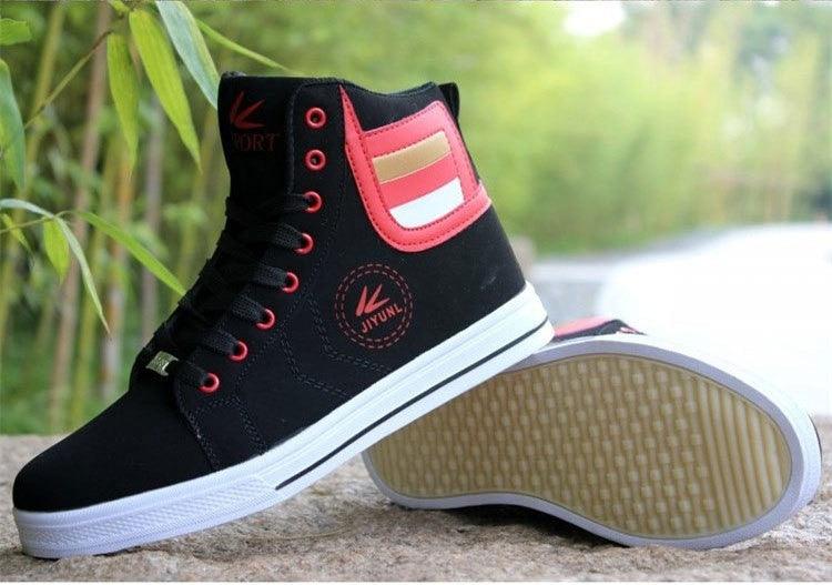 Men's Stevvex High Top Sneakers, black with red trim and white sole ST85SH6656MKJ on Tampa Home & Garden Store