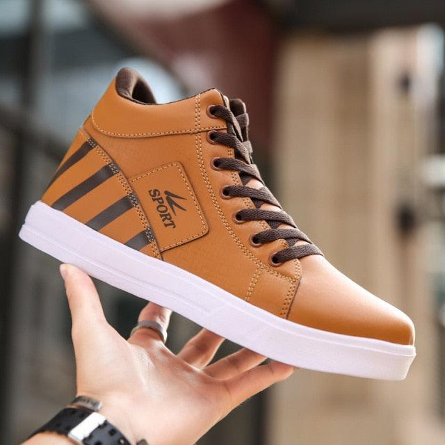 Men's breathable high top sneakers Stevvex ST85SH6656MKJ tan brown with white sole on Tampa Home & Garden Store