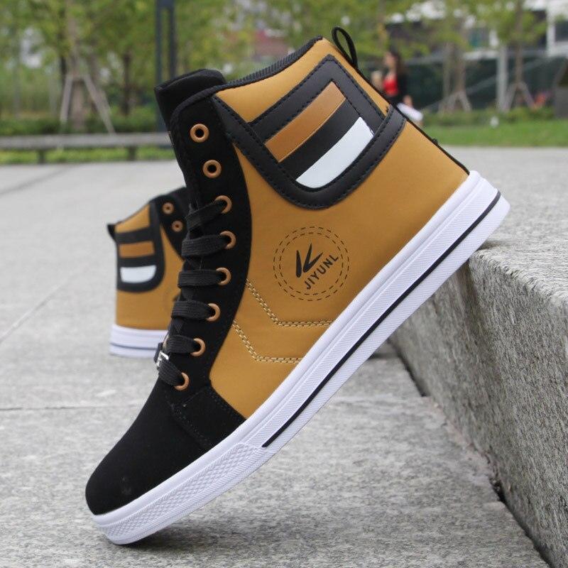 Stevvex men's breathable high-top sneakers tan and black with white sole on Tampa Home & Garden Store