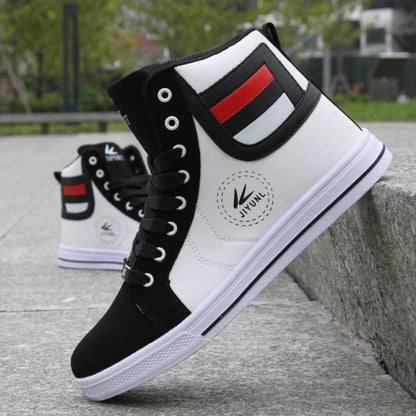 Men's Breathable high-top Sneakers Stevvex ST85SH6656MKJ in white black with red accent on Tampa Home & Garden Store