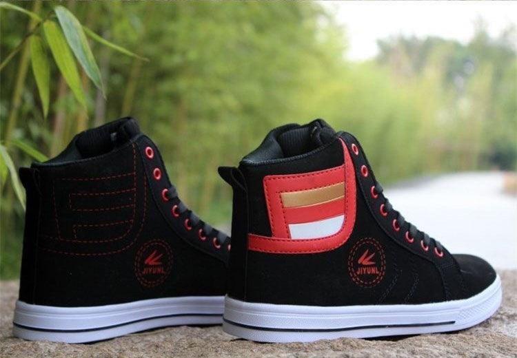 Men's Breathable High Top Sneakers ST85SH6656MKJ Stevvex, black high-tops with red laces, pair on Tampa Home & Garden Store