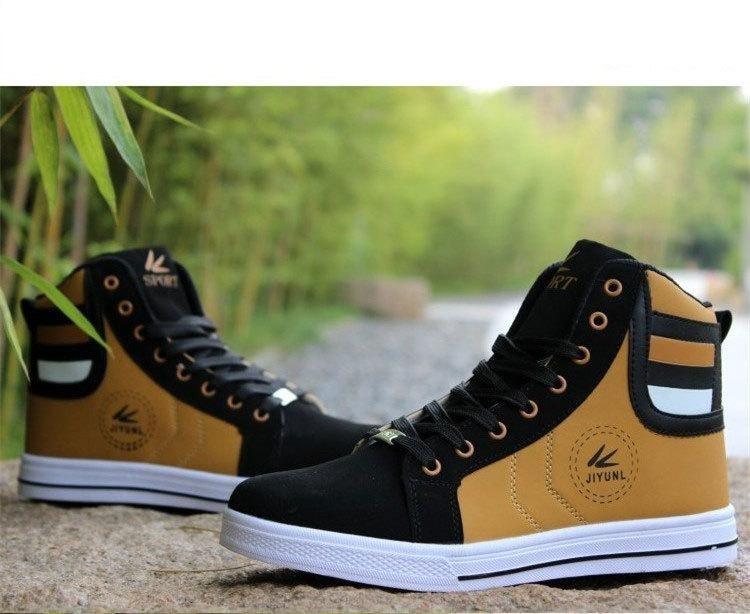 Men's Breathable High Top Casual Sneakers by Stevvex black and tan pair ST85SH6656MKJ on Tampa Home & Garden Store