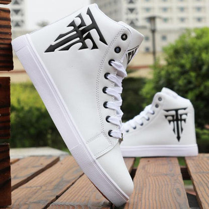 Men's Breathable High Top Casual Sneakers Stevvex white lace-up with black side logo on Tampa Home & Garden Store
