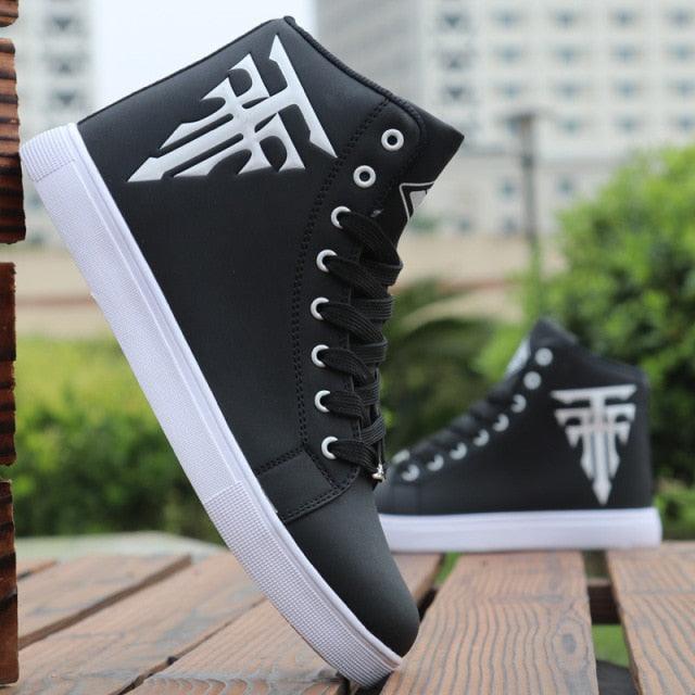 Men's Breathable High Top Casual Sneakers by Stevvex black upper, white sole, pair ST85SH6656MKJ on Tampa Home & Garden Store