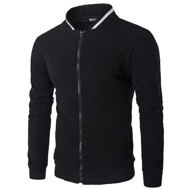 Stevvex men's quilted black bomber jacket zip-up with ribbed cuffs and stand collar on Tampa Home & Garden Store