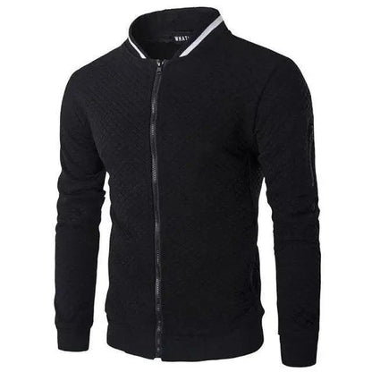Stevvex men's quilted black bomber jacket zip-up with ribbed cuffs and stand collar on Tampa Home & Garden Store