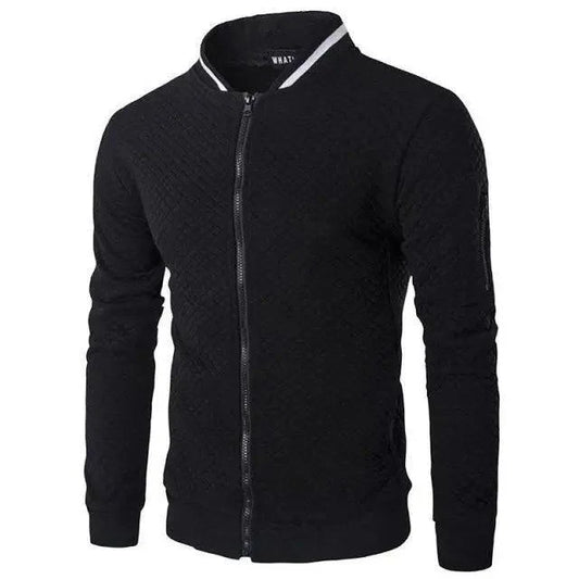 Stevvex men's quilted black bomber jacket zip-up with ribbed cuffs and stand collar on Tampa Home & Garden Store