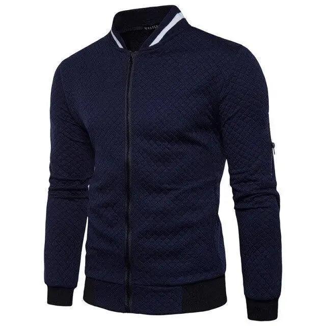 Men's quilted bomber jacket Stevvex navy solid zip front rib cuffs on Tampa Home & Garden Store