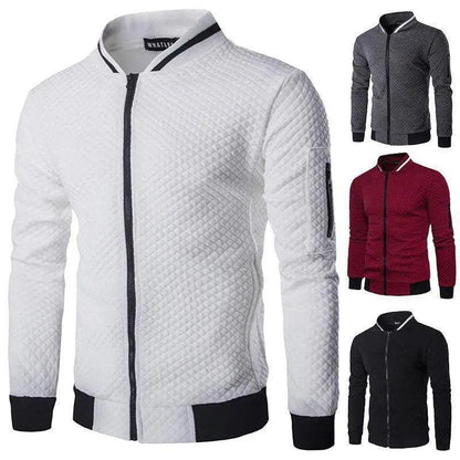 White quilted bomber jacket with zip front and ribbed cuffs; color options gray red black on Tampa Home & Garden Store