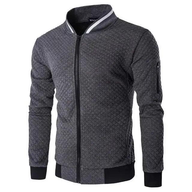 Stevvex men's quilted bomber jacket gray zip-front sport jacket with ribbed cuffs and collar on Tampa Home & Garden Store