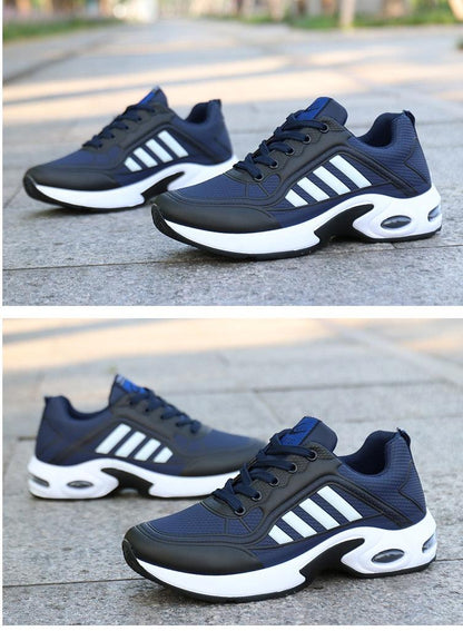 Stevvex men's navy leather sneakers with white stripes and chunky white sole (2 pairs) on Tampa Home & Garden Store