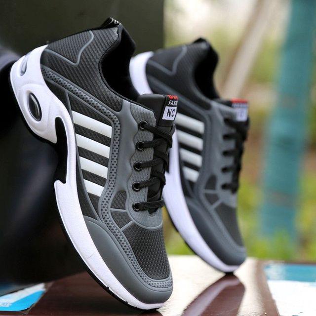 Men's leather sneakers gray with white sole, breathable casual running shoes on Tampa Home & Garden Store