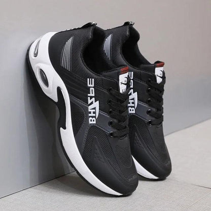 Stevvex men's leather casual sneakers, black with white chunky sole, breathable running sneakers on Tampa Home & Garden Store