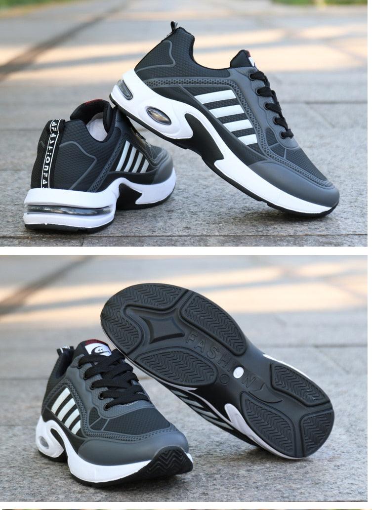 Men's leather sneakers Stevvex, black gray with white sole, breathable casual running shoes on Tampa Home & Garden Store