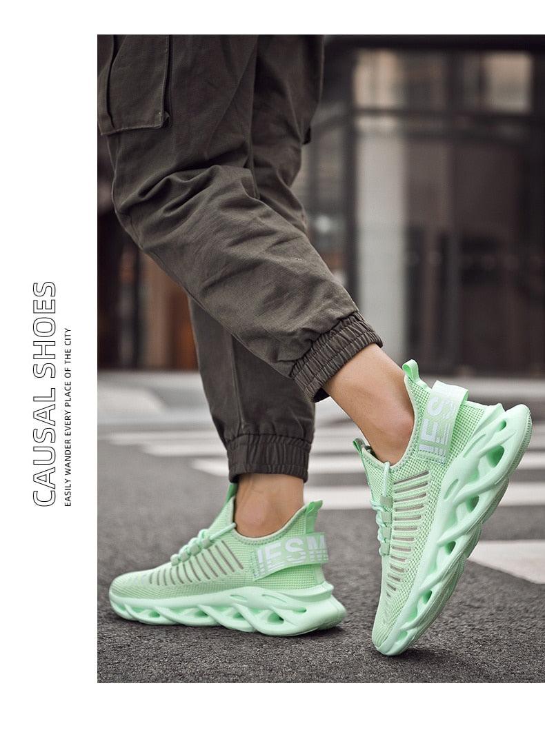 Men's luxury sneakers Stevvex ST85SH2170ECG mint green breathable knit upper with chunky sole on Tampa Home & Garden Store