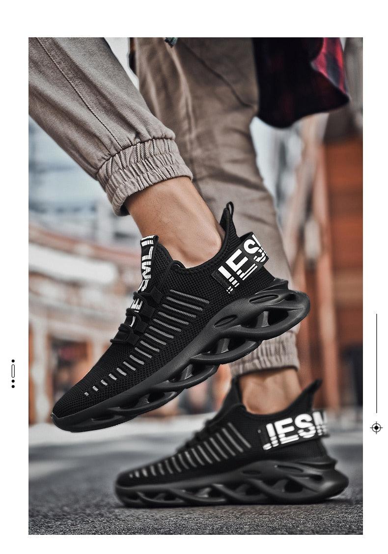 Stevvex men's luxury sneakers ST85SH2170ECG, black knit upper pair with hollow sole on Tampa Home & Garden Store