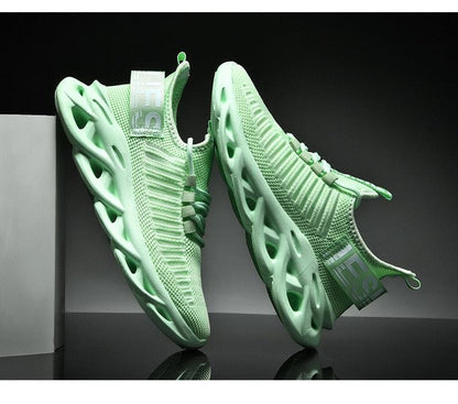 Men's Stevvex ST85SH2170ECG mint green breathable knit sneakers with hollow-out rubber sole pair on Tampa Home & Garden Store