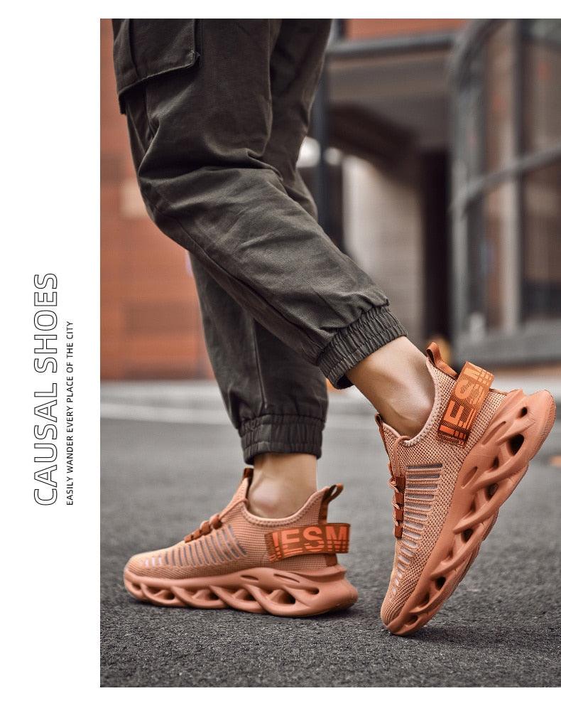 Stevvex men's luxury sneakers ST85SH2170ECG, peach knit upper with mesh and lattice sole on Tampa Home & Garden Store