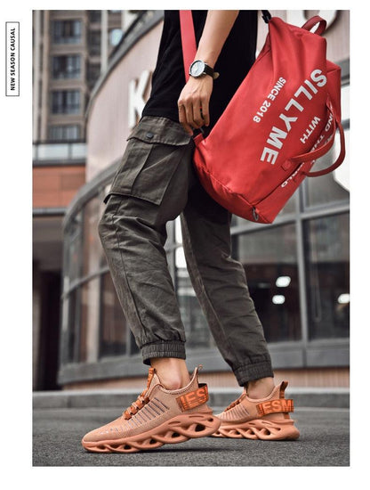 Men's luxury sneakers Stevvex ST85SH2170ECG peach breathable knit upper with sculpted wavy sole on Tampa Home & Garden Store