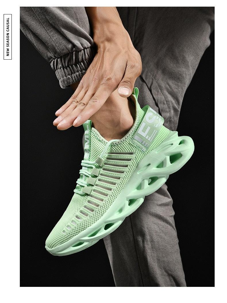 Stevvex men's luxury sneakers, mint green breathable knit upper with sculpted rubber sole on Tampa Home & Garden Store