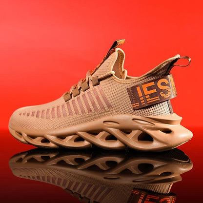 Stevvex men's luxury beige knit sneakers with lace-up closure and sculpted lattice sole on Tampa Home & Garden Store