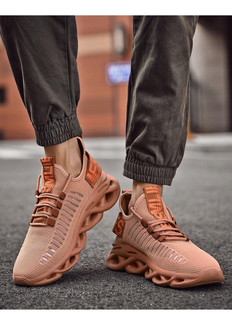 Men's Stevvex peach knit mesh luxury sneakers with breathable upper and sculpted wavy sole on Tampa Home & Garden Store